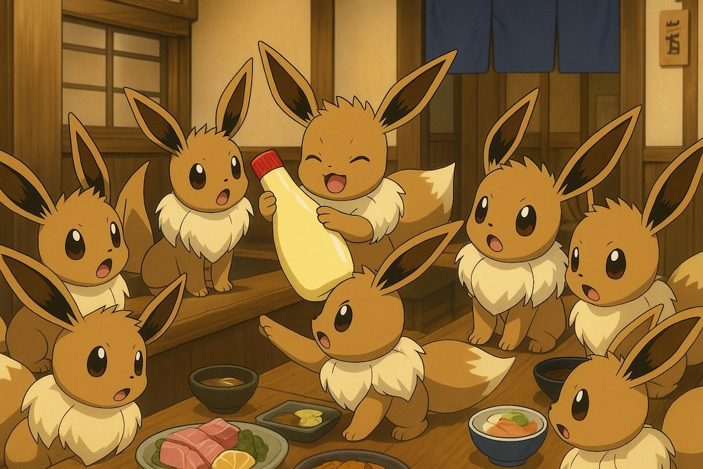 イーブイの日が過ぎてもマヨネーズの取り合いをやめないイーブイたち