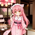 桜模様の和風メイドさん 4枚目