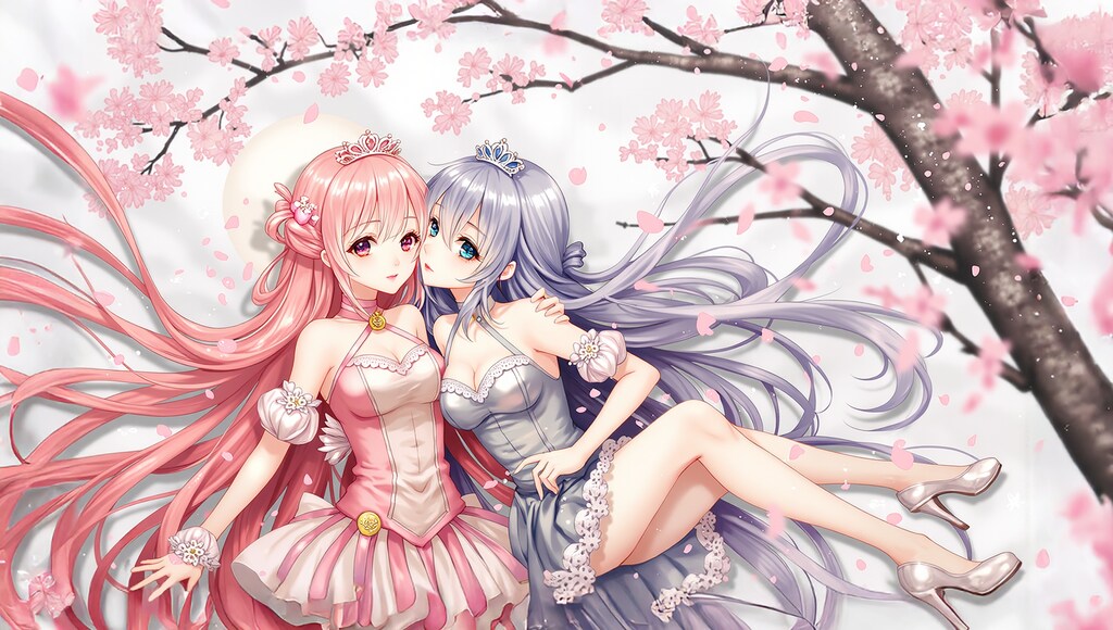 百合女子 桜の下の二人