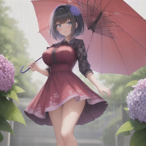 紫陽花と少女