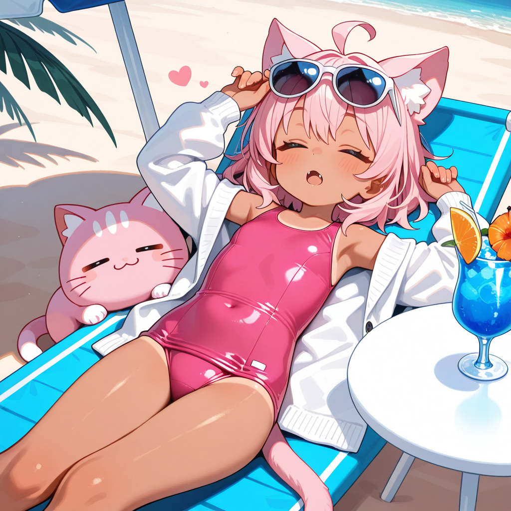 ビーチで寝ちゃったねこちゃん。