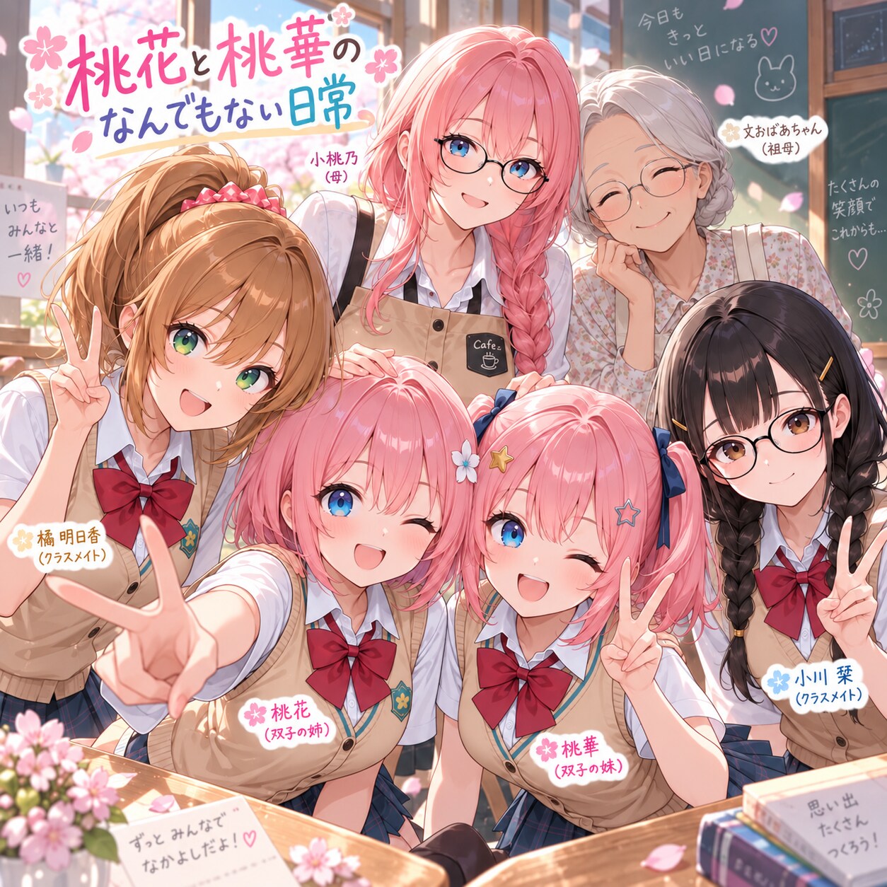 桃花と桃華のなんでもない日常【集合イラスト】 | の人気AIイラスト・グラビア