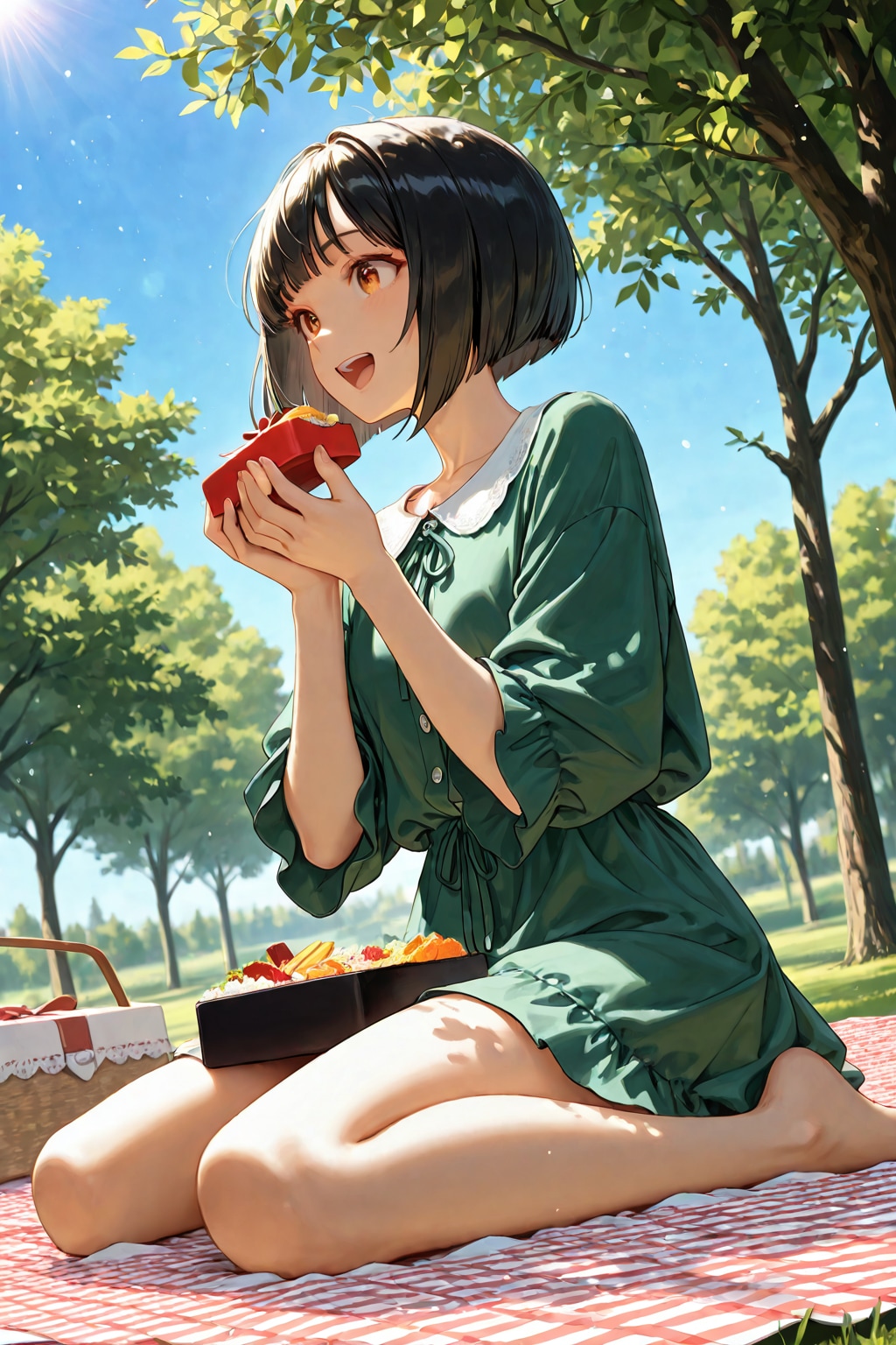 お天気の日は木陰でピクニック