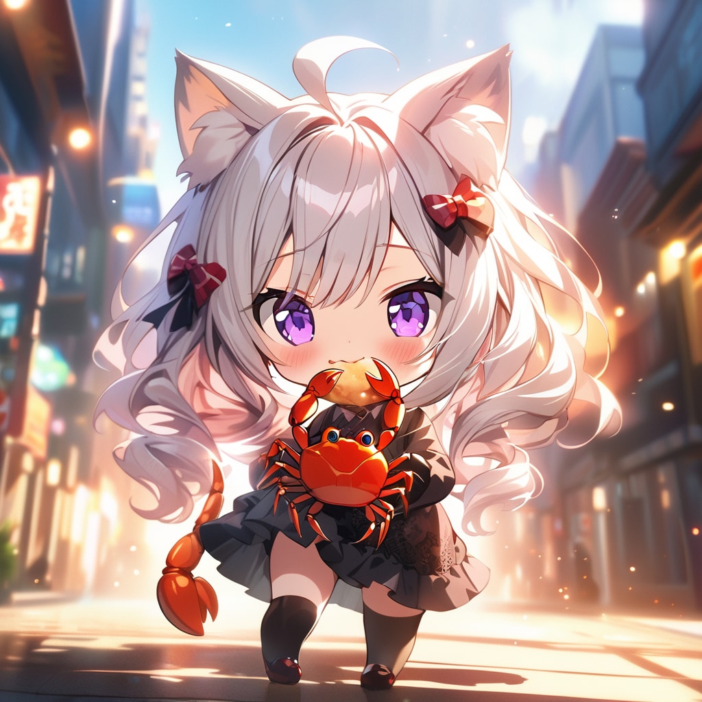 ちびVEGAにゃん🐾もかにをくえるんだな🦀