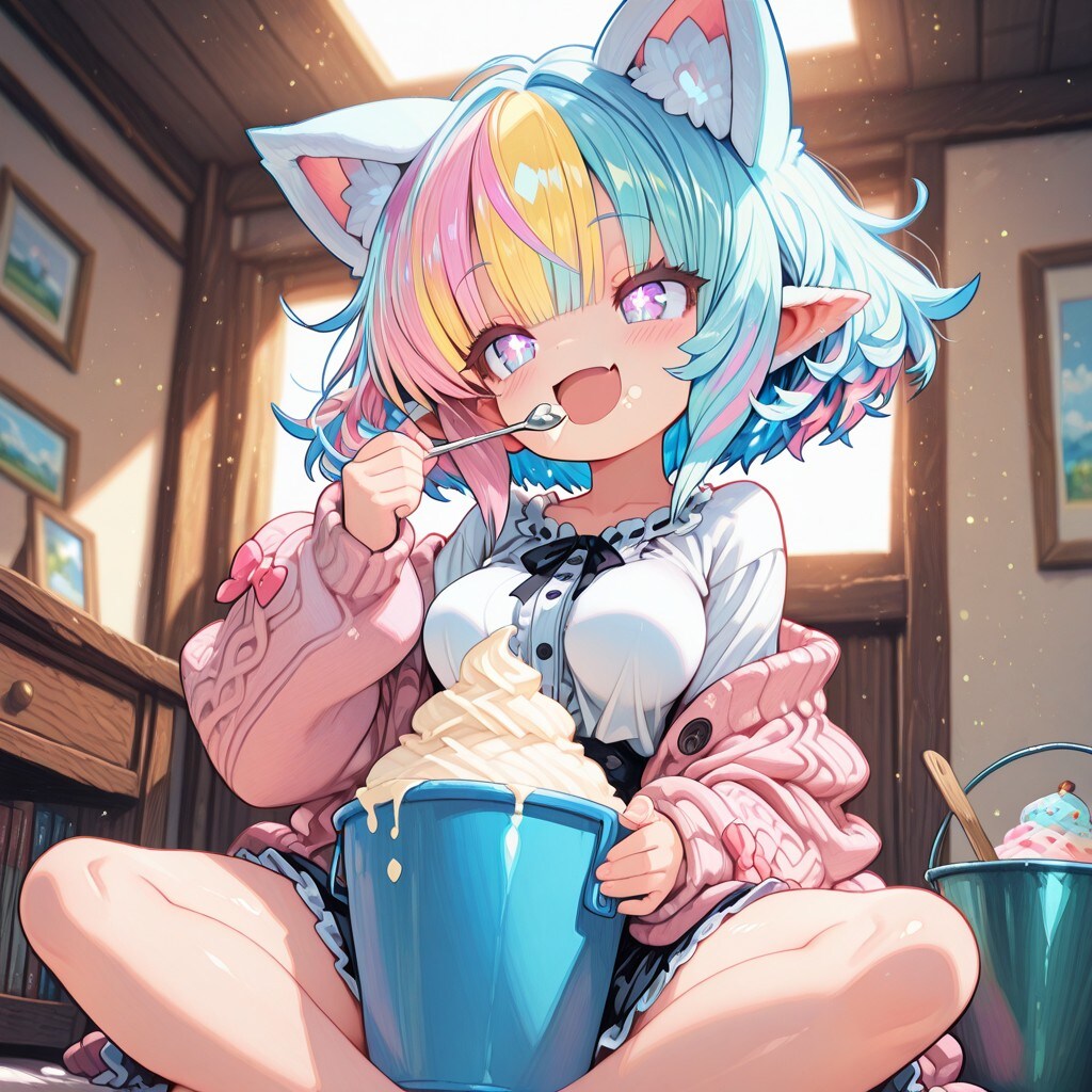 12枚）バケツアイスとケモ耳エルフさん
