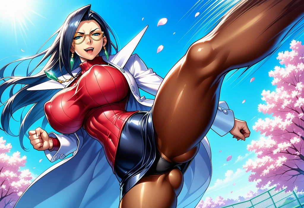 飛び蹴り白衣セーターコスプレ人妻教師