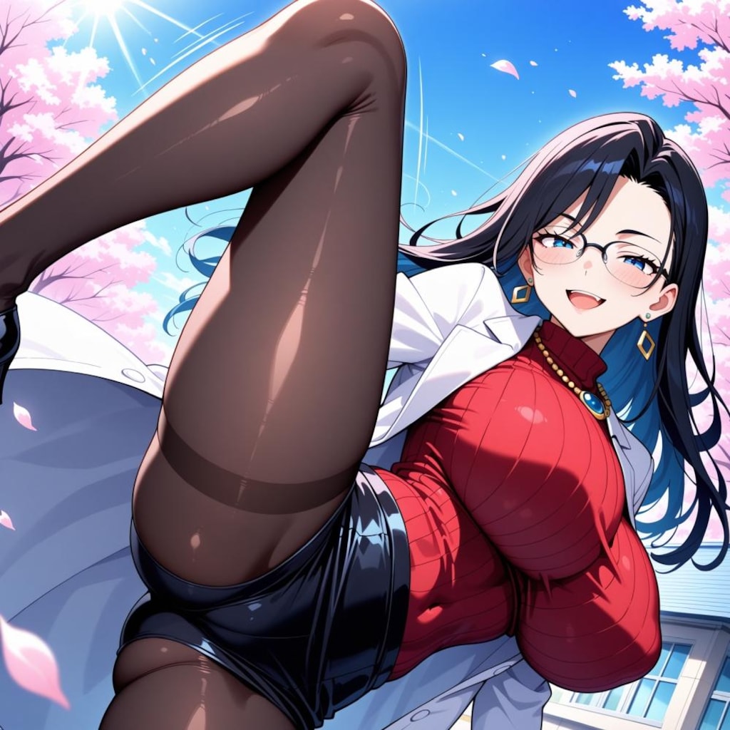 飛び蹴り白衣セーターコスプレ人妻教師