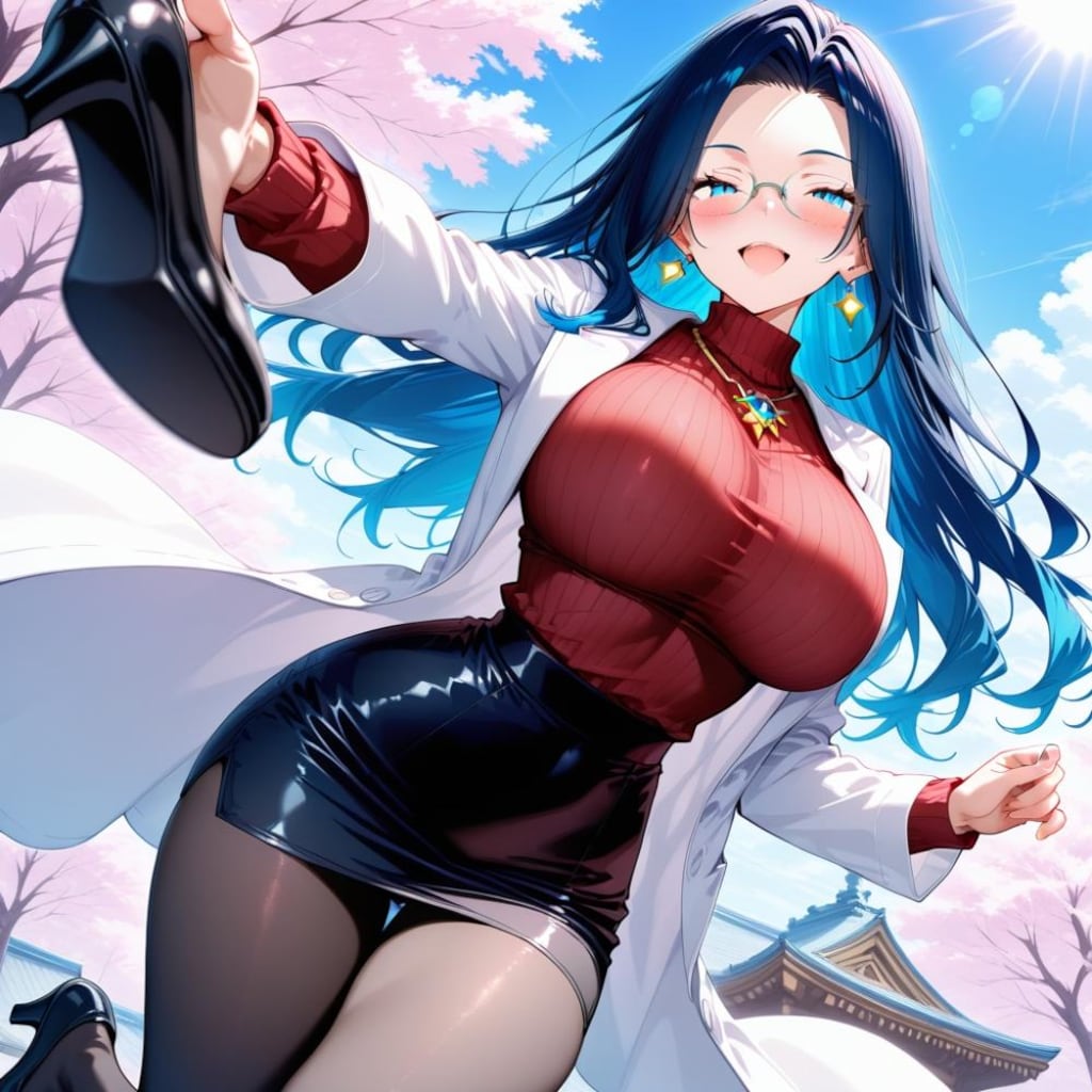 飛び蹴り白衣セーターコスプレ人妻教師