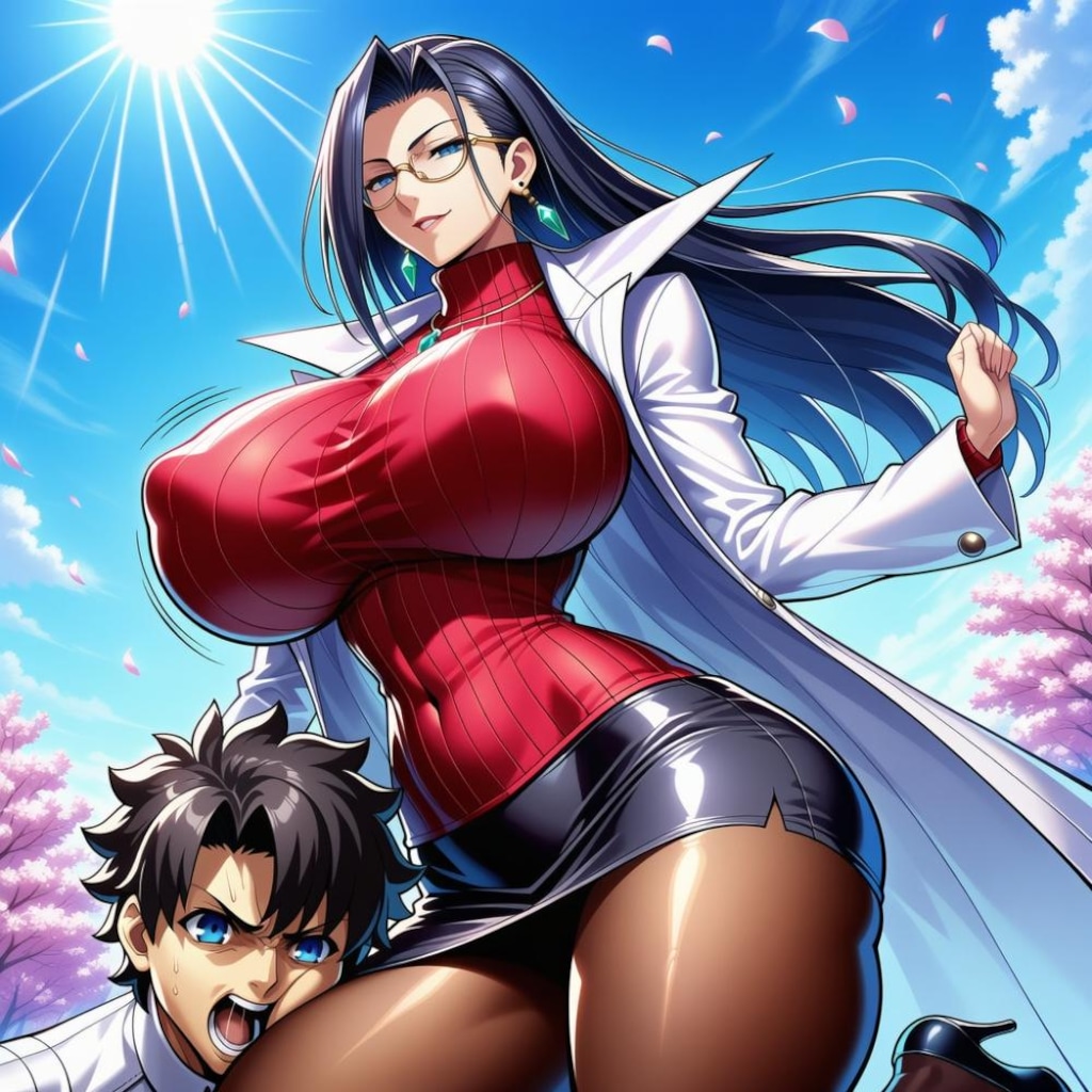 飛び蹴り白衣セーターコスプレ人妻教師