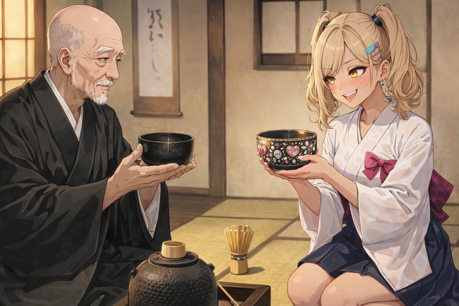 ギャルのデコ黒茶碗