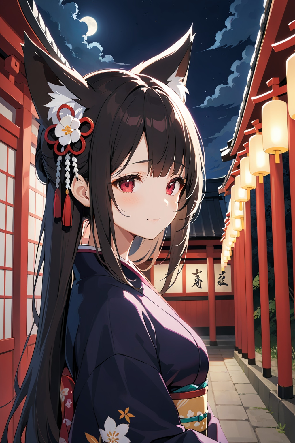 狐耳の女性in神社