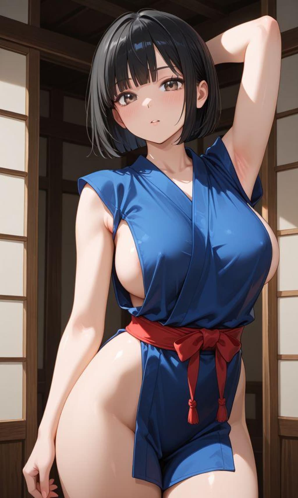 巨乳くのいち参上！ところで、下、履いてないよね？裾、短くない？