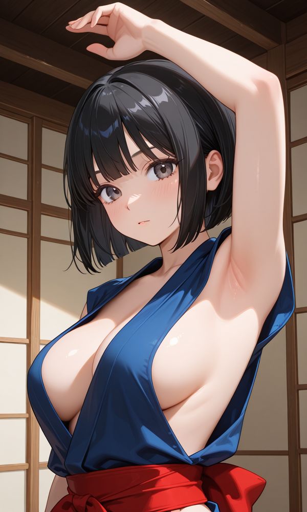 巨乳くのいち参上！ところで、下、履いてないよね？裾、短くない？