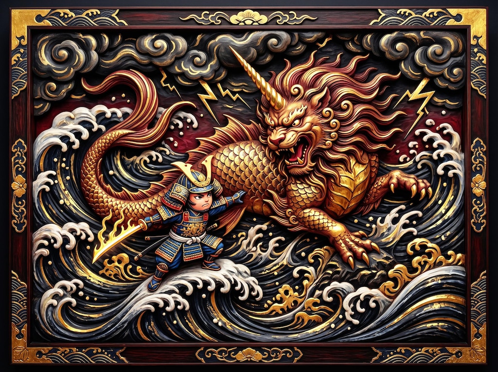 矮小武者怪物退治之図(ちび武者モンスターハントの図)