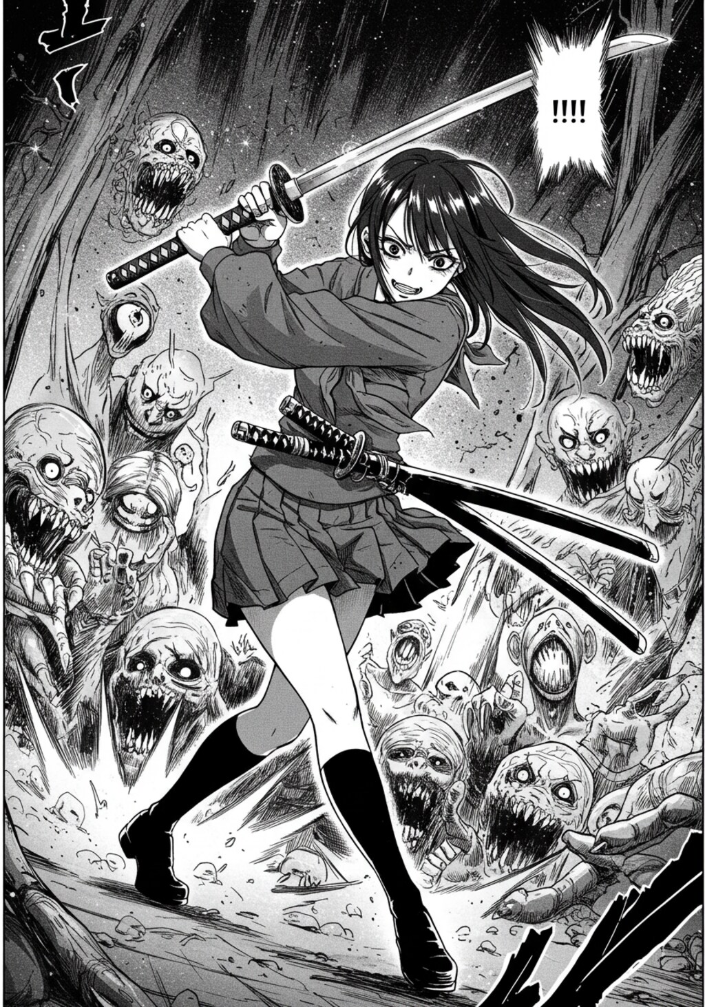 10ページAI漫画「侍の魂が宿ったJKの逆襲！～覚醒した八人のJK～」（imageFX製）