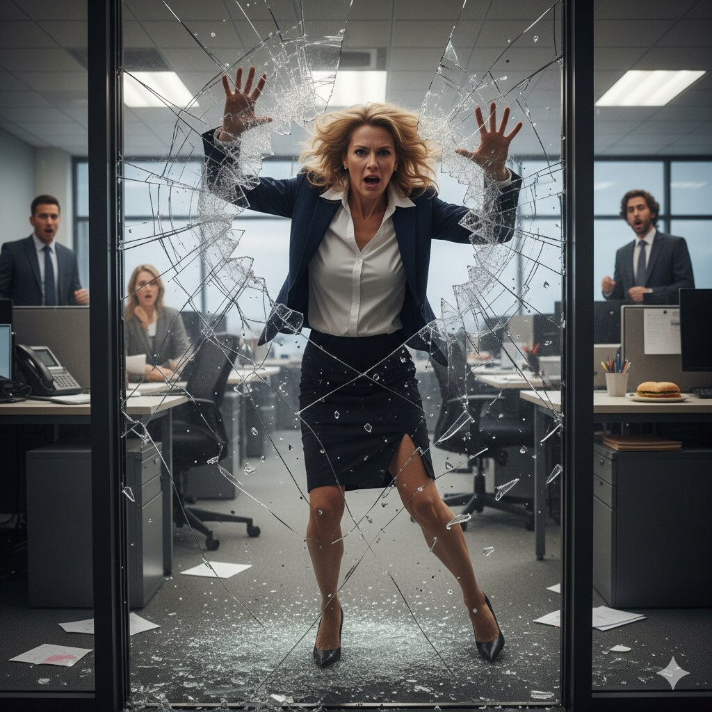 ガラスドアに突進