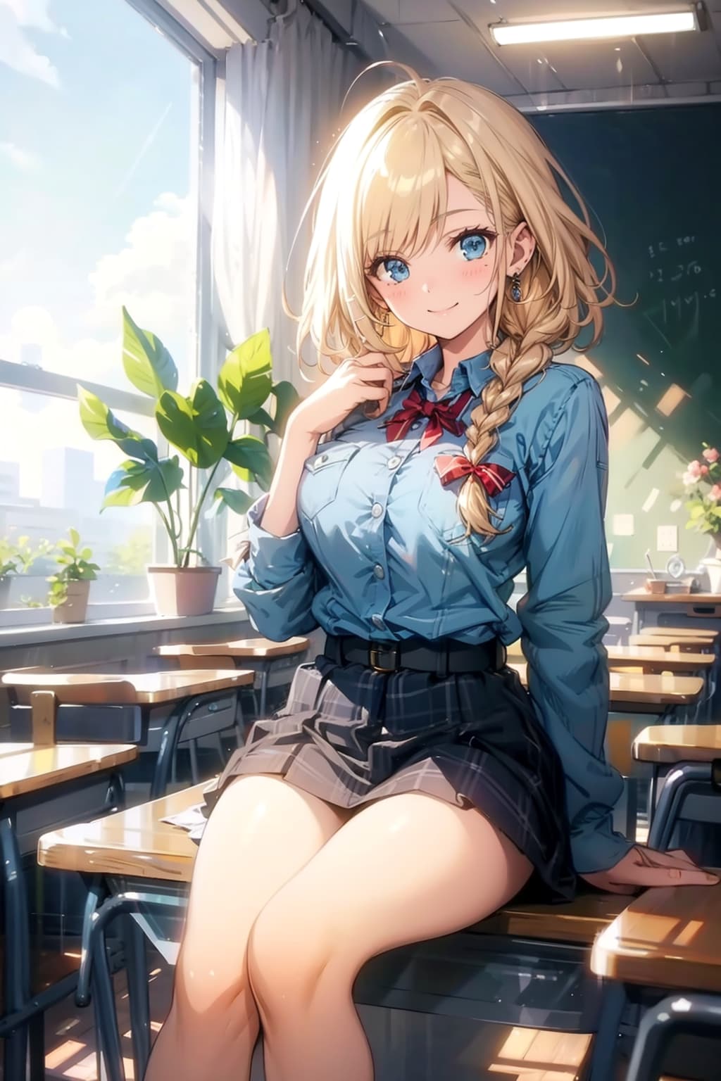 机に座っている同級生