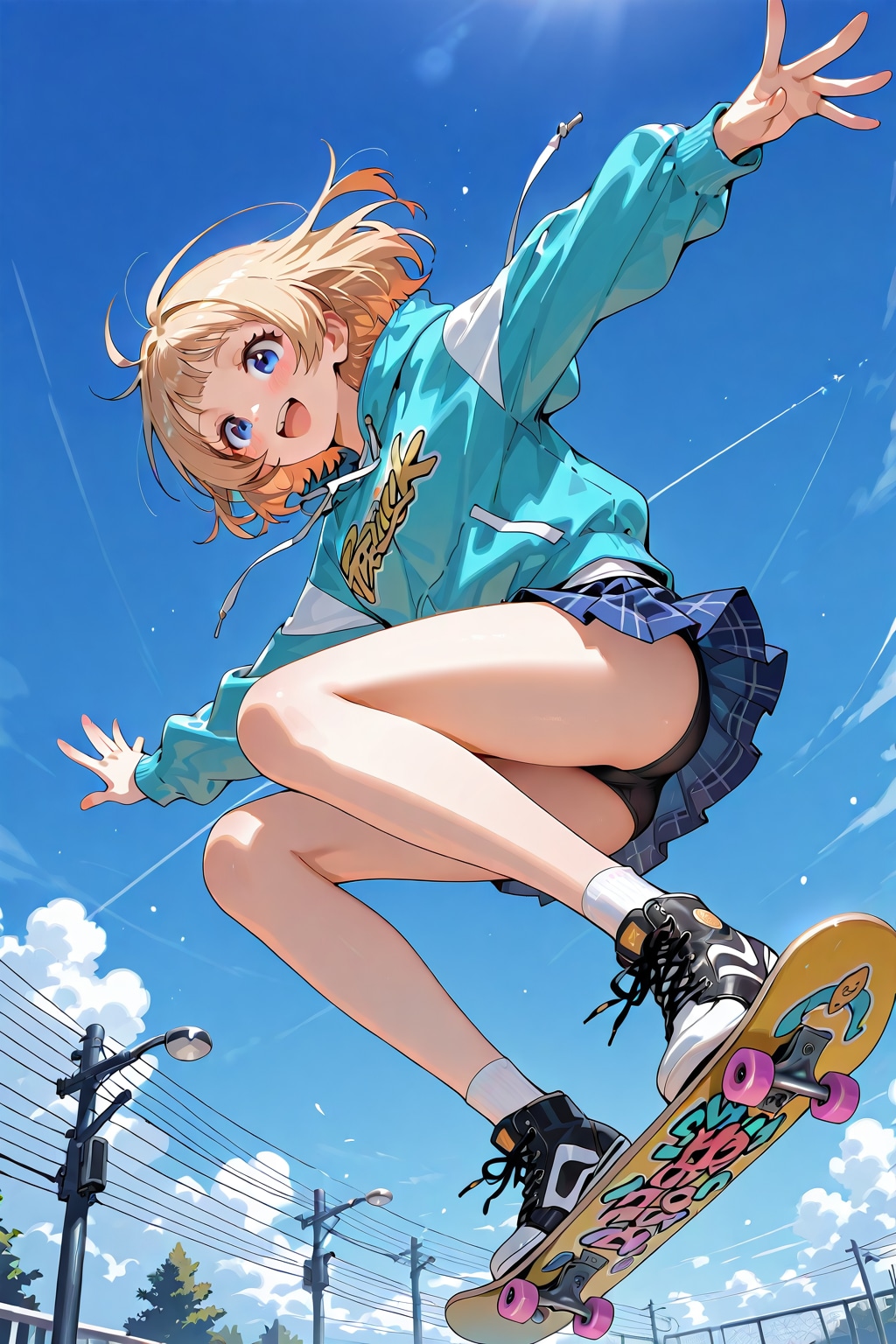 スケボーさんと青空