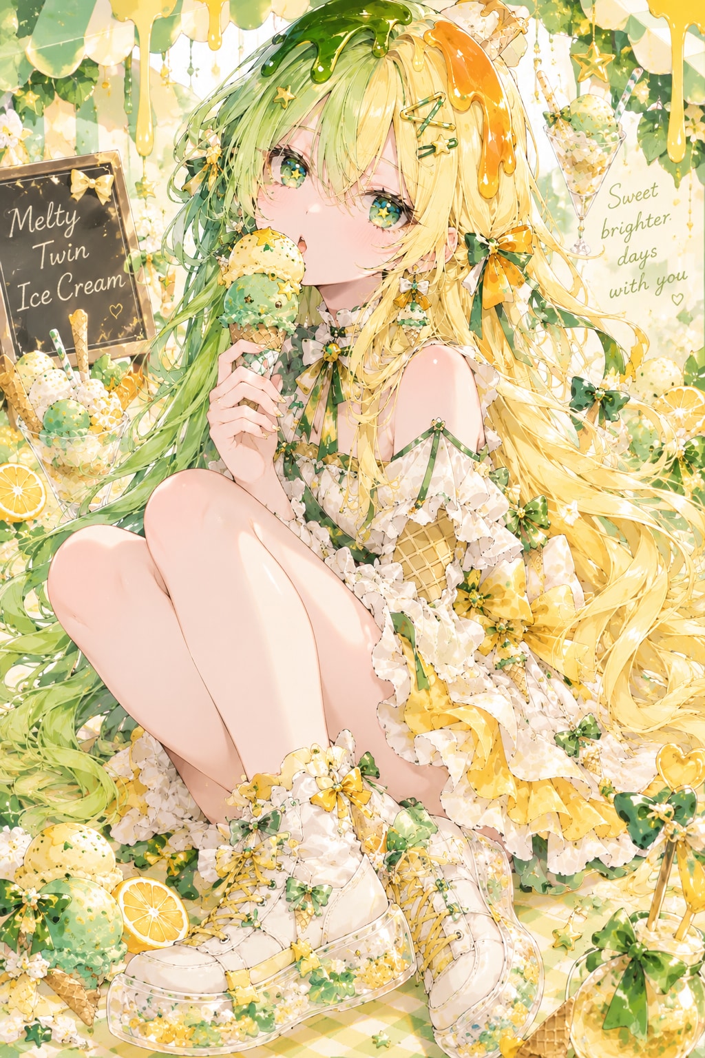 アイスクリームな頭にカラメルがかかったツートンカラーの女の子 | の人気AIイラスト・グラビア