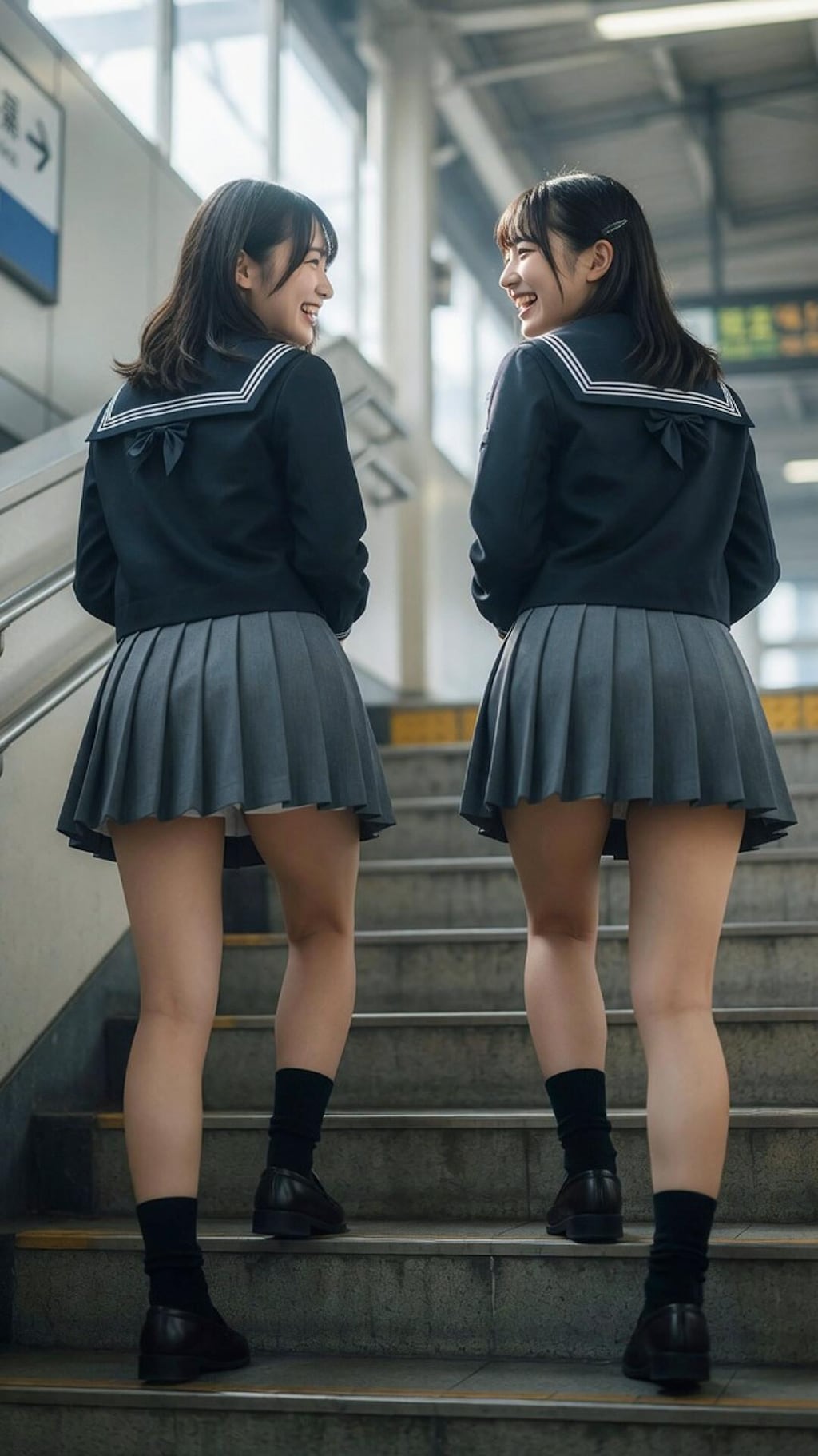 駅の階段（セーラー服）
