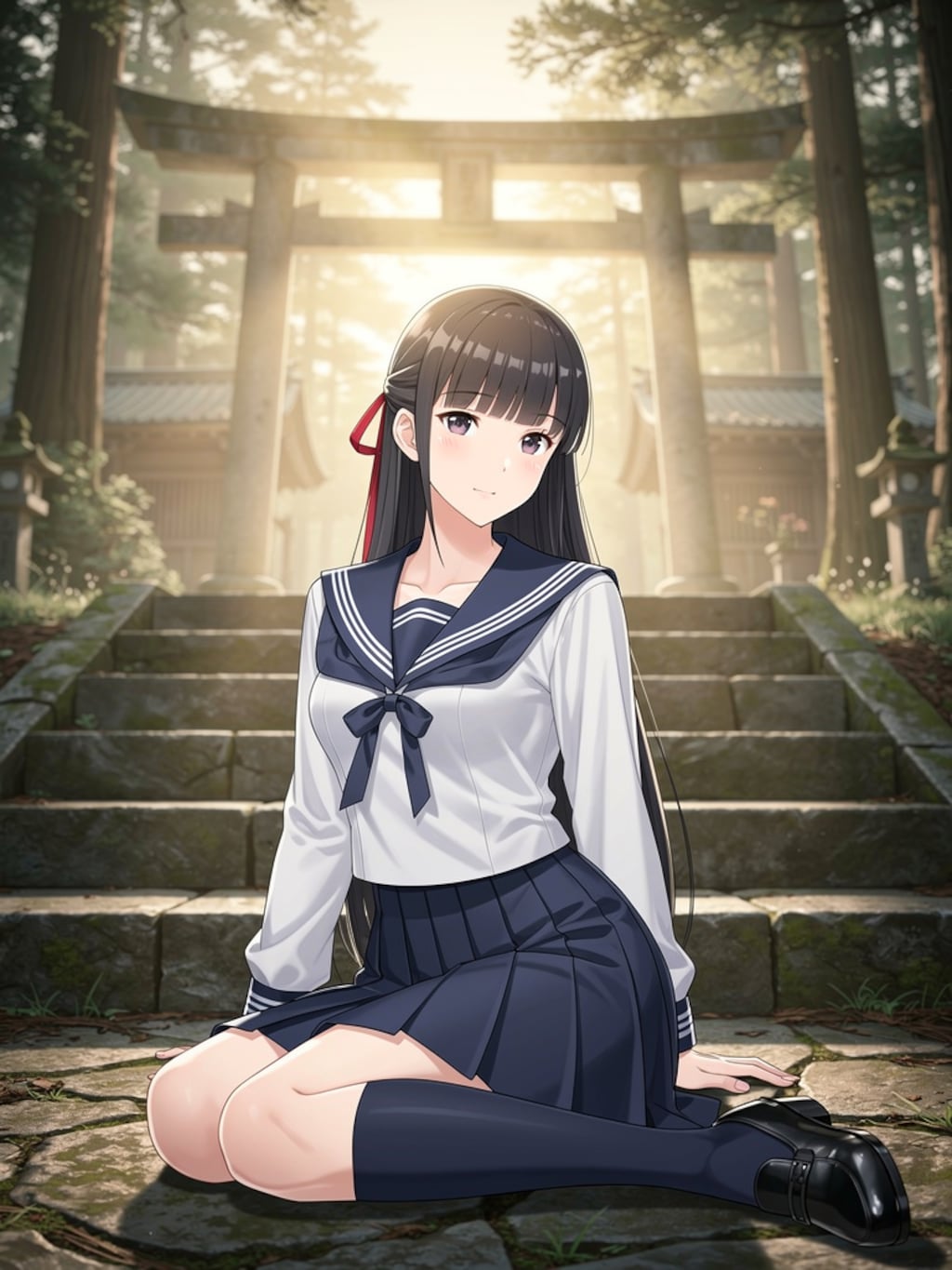 神社の前の香さん
