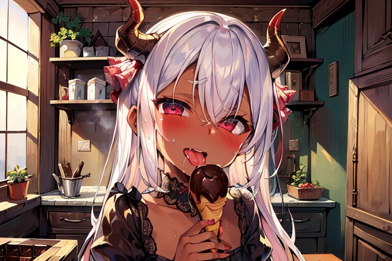 銀髪褐色メスガキちゃんがチョコアイス食べるだけ