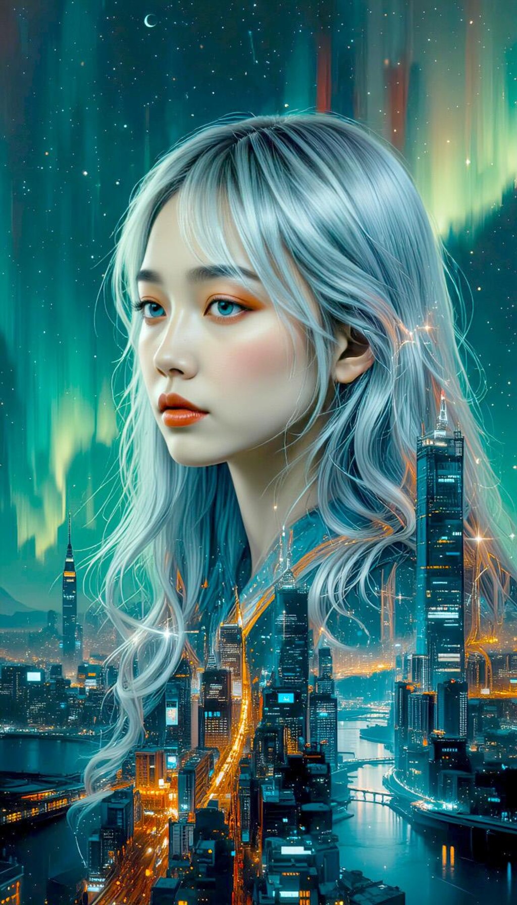 オーロラと夜景と君