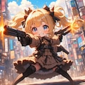 市街地で戦うゴシックちびキャラ少女 4枚目