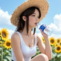 ひまわり畑で水分補給 2枚目