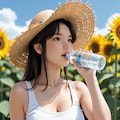 ひまわり畑で水分補給 3枚目