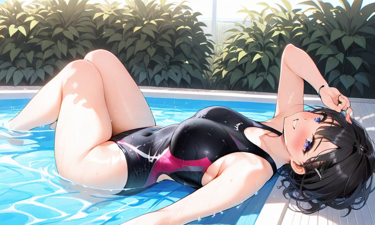 プールで寝そべるハリケンブルー