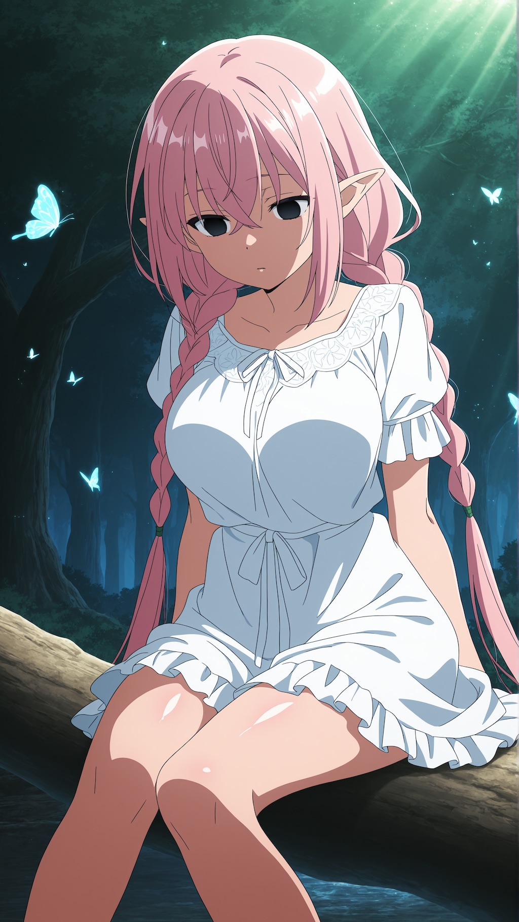 森の中で　虚ろ目三つ編みエルフちゃん