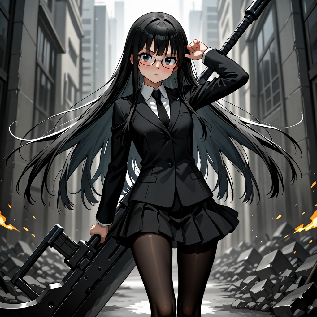 黒髪メガネ 巨大武器 | の人気AIイラスト・グラビア