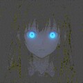 『アニメイラスト。暗闇の中で群青色に発光する女の子の瞳だけが見えている。』 6枚目