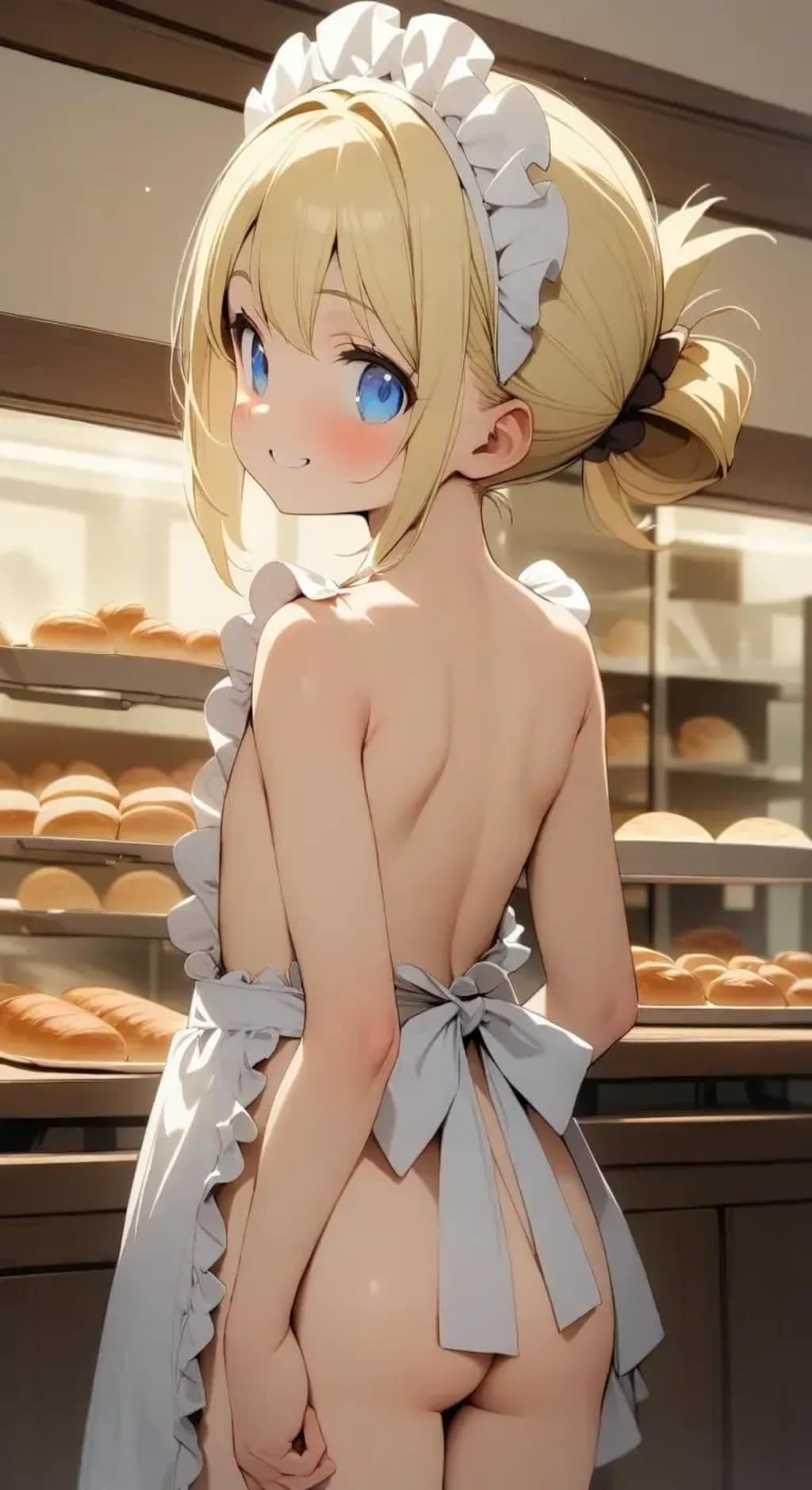 ロリ娘がパン屋で裸エプロン接客