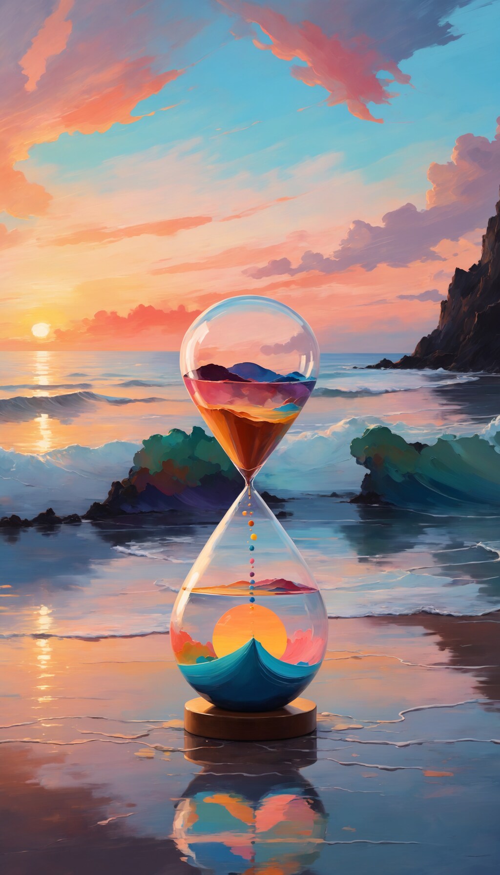 夕刻、波打ち際で