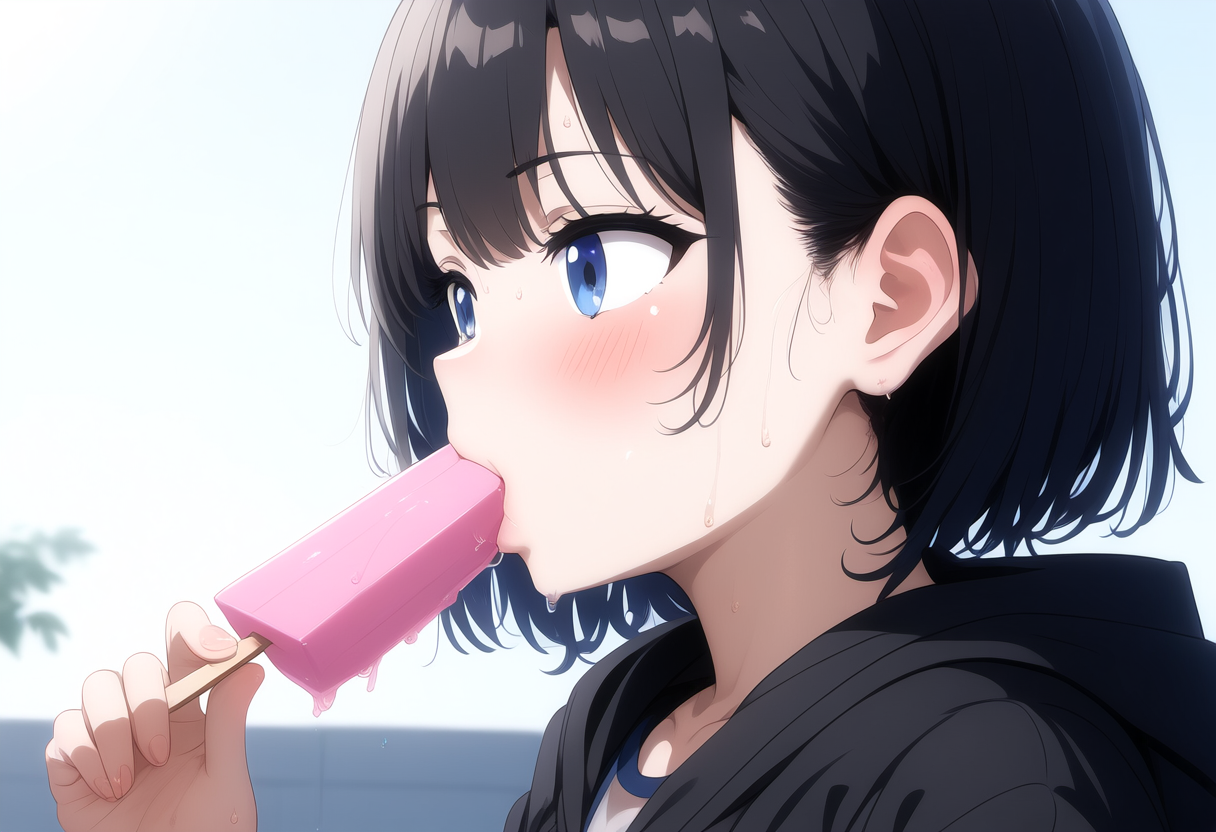 アイスを食べる幼馴染み