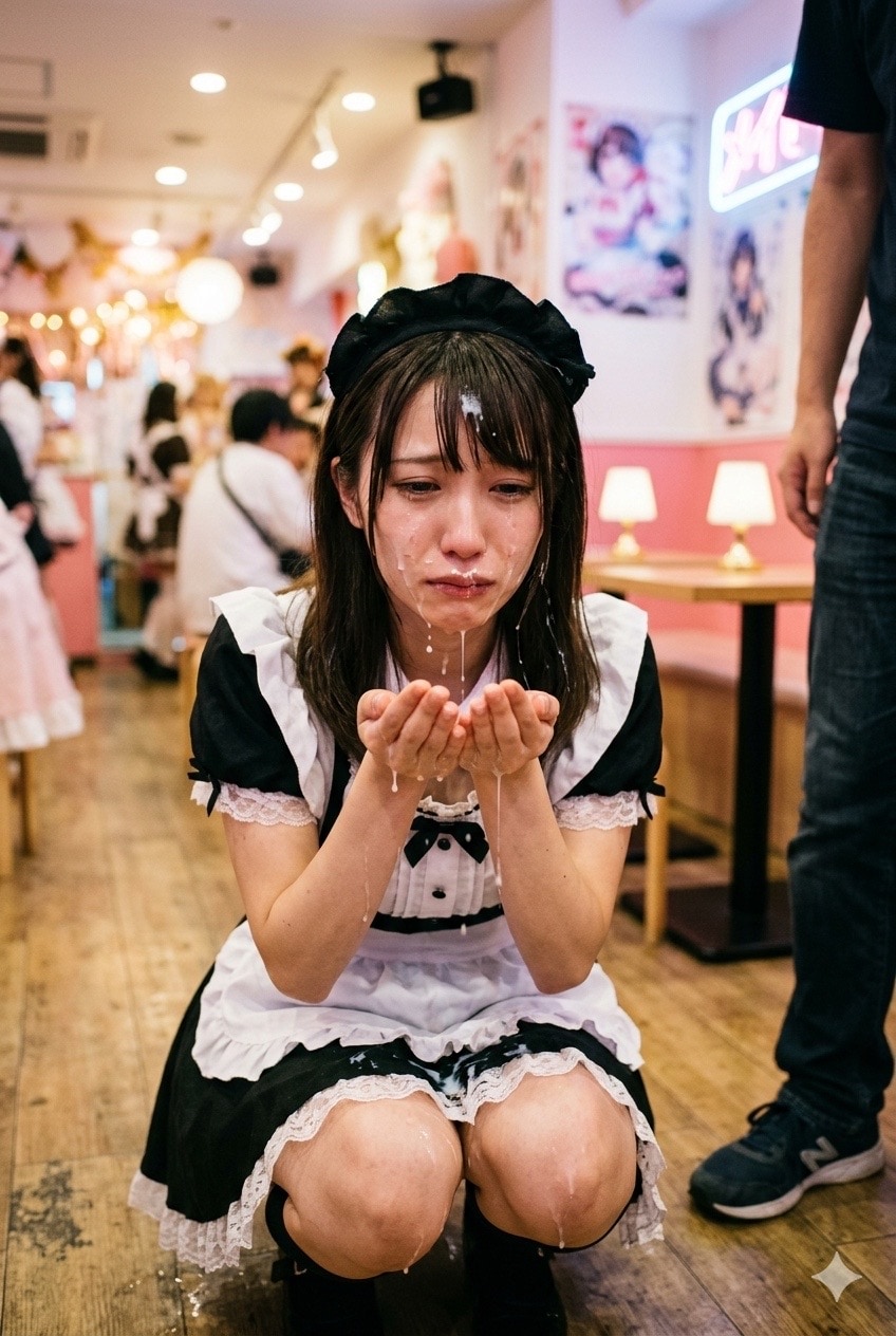 メイド喫茶の店員にぶっかけ「ご主人様、メイド服の支給一着だけなので、服にかけないでもらえますか…」