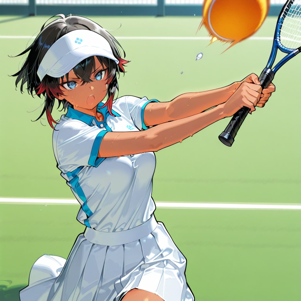 テニスをする赤メッシュさん