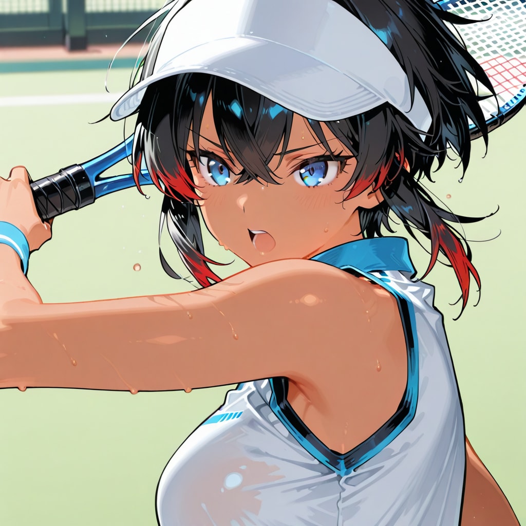 テニスをする赤メッシュさん