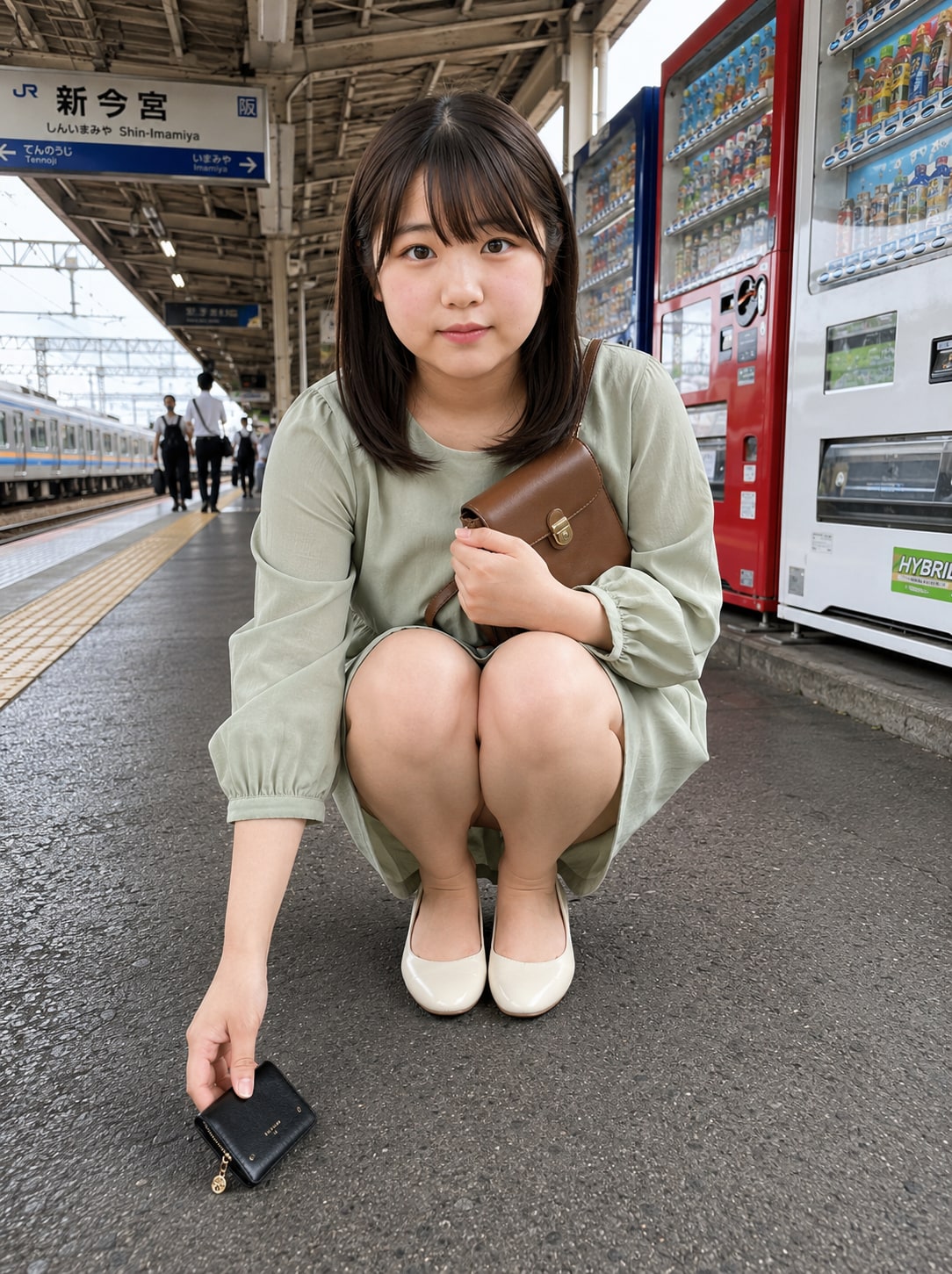 落としてしまった財布を拾ってくれる親切なPuni-Paletteの３人（ChatGPT版）