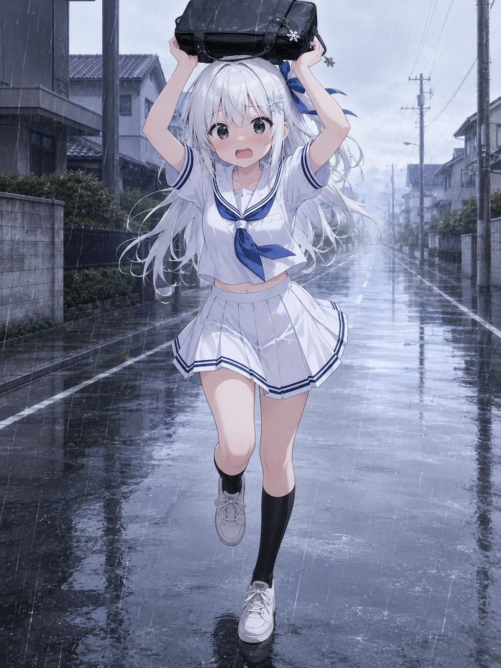 にわか雨に降られる