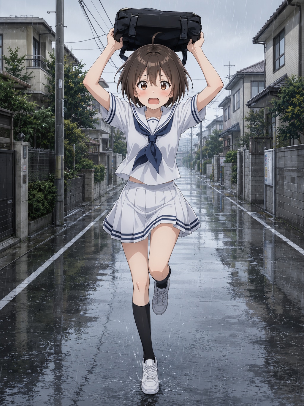 にわか雨に降られる