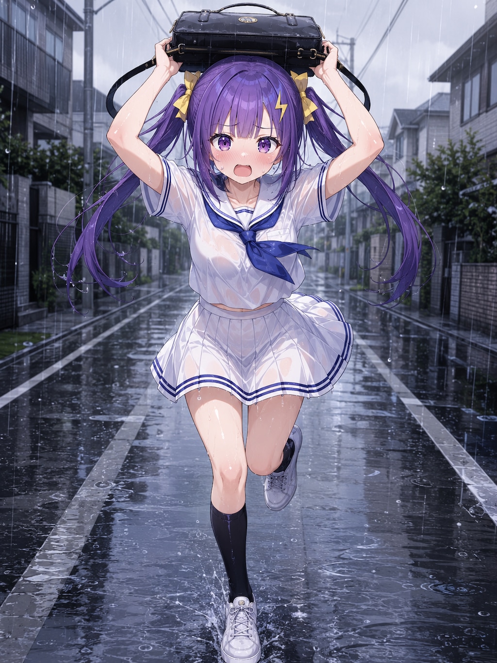 にわか雨に降られる