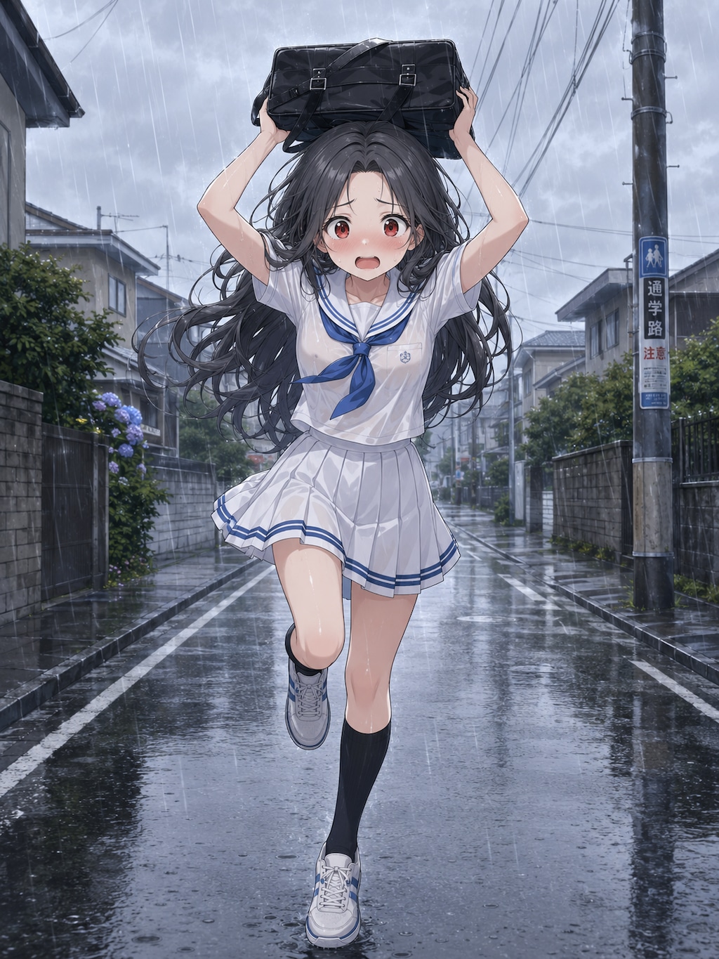 にわか雨に降られる