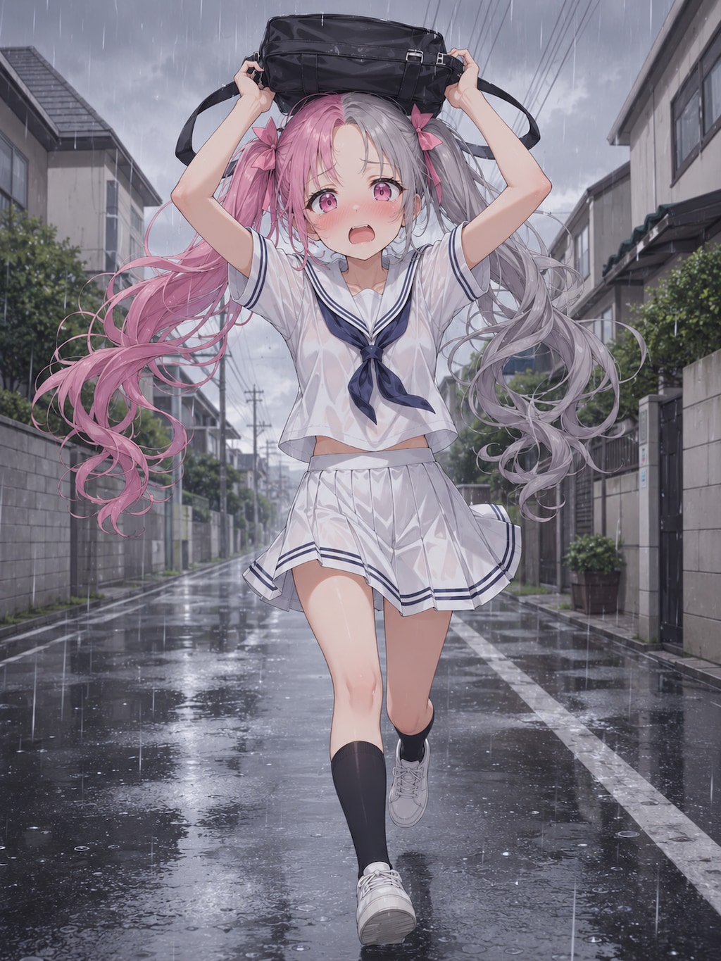 にわか雨に降られる