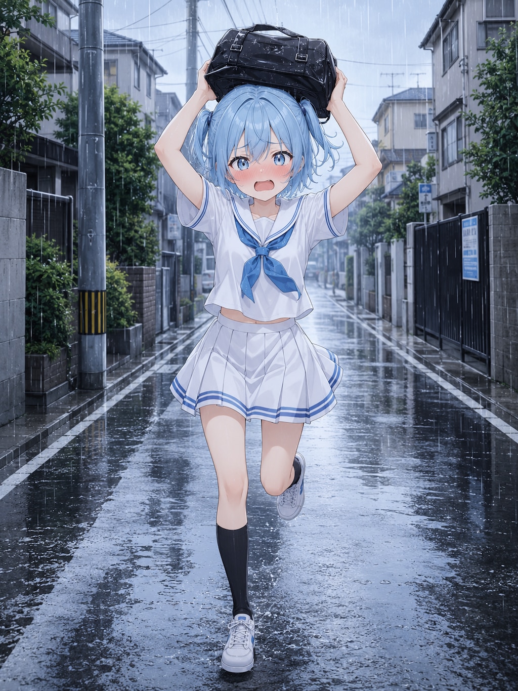 にわか雨に降られる