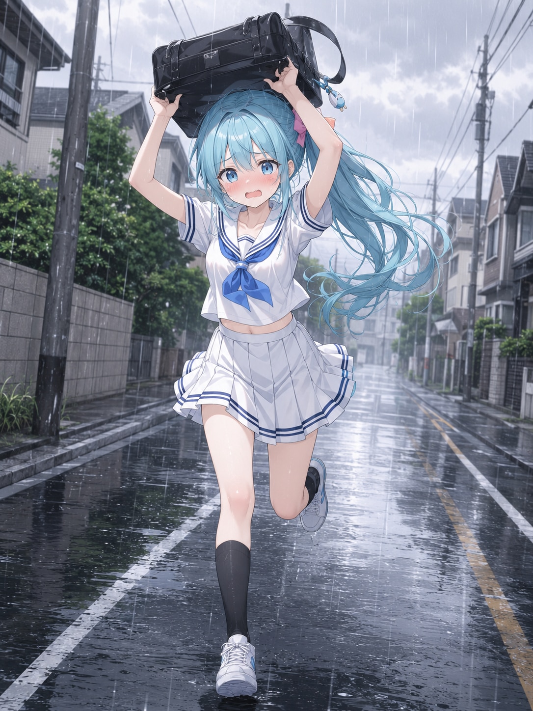 にわか雨に降られる