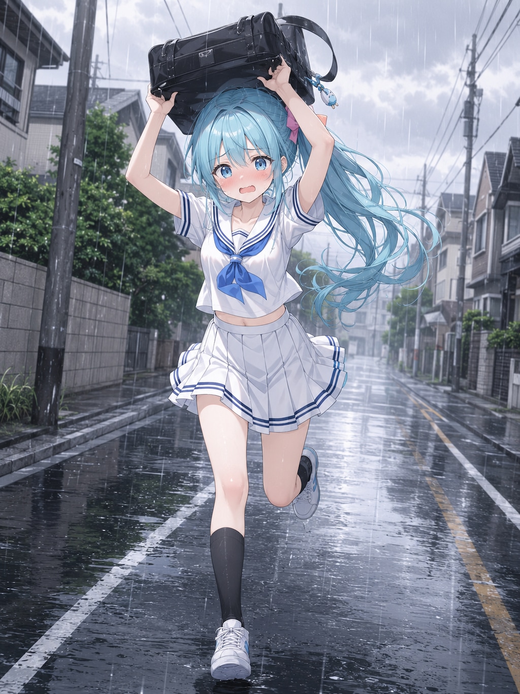 にわか雨に降られる