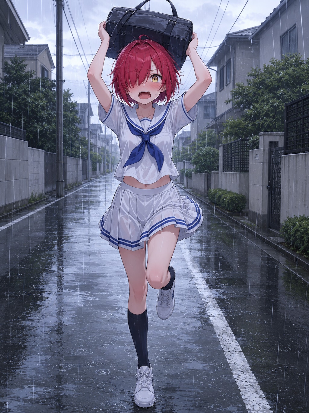 にわか雨に降られる